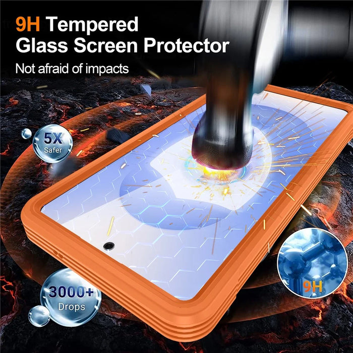For Samsung Galaxy S26 Ultra Magnetic Case PC + TPU Phone Cover with Tempered Glass Screen Film - Orange - 2