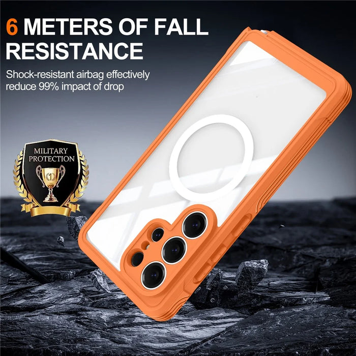 For Samsung Galaxy S26 Ultra Magnetic Case PC + TPU Phone Cover with Tempered Glass Screen Film - Orange - 3