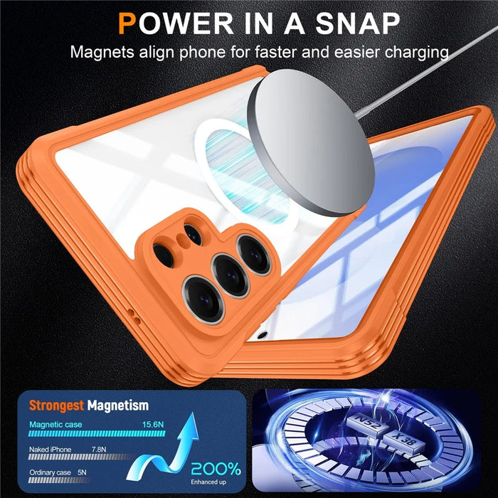 For Samsung Galaxy S26 Ultra Magnetic Case PC + TPU Phone Cover with Tempered Glass Screen Film - Orange - 4