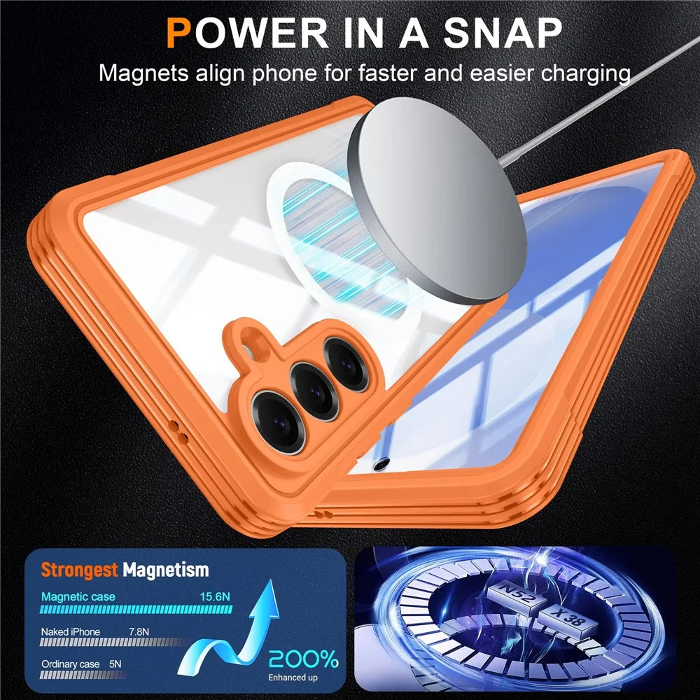 For Samsung Galaxy S26+ Magnetic Case PC + TPU Phone Cover with Tempered Glass Screen Film - Orange - 4