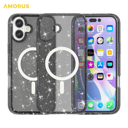 AMORUS For iPhone 17 Magnetic Case Compatible with MagSafe Glitter Powder PC + TPU Phone Cover - Black - 2