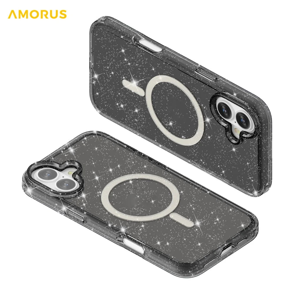 AMORUS For iPhone 17 Magnetic Case Compatible with MagSafe Glitter Powder PC + TPU Phone Cover - Black - 6