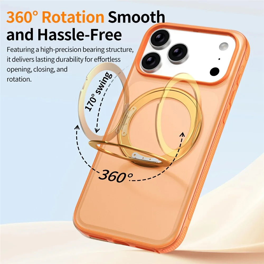 For iPhone 17 Pro Max Magnetic Case  Compatible with MagSafe  360° Rotatable TPU PC Phone Cover with Tempered Glass Film - Titanium Orange - 3