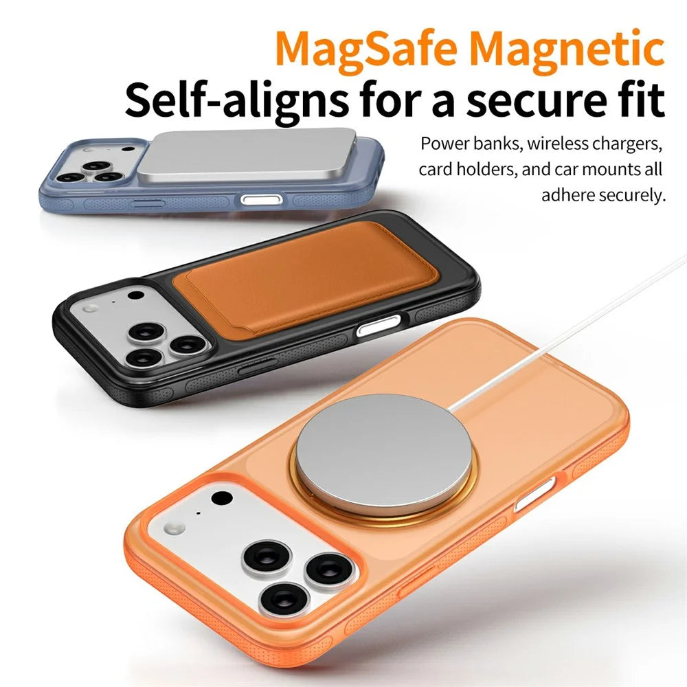 For iPhone 17 Pro Max Magnetic Case  Compatible with MagSafe  360° Rotatable TPU PC Phone Cover with Tempered Glass Film - Titanium Orange - 5
