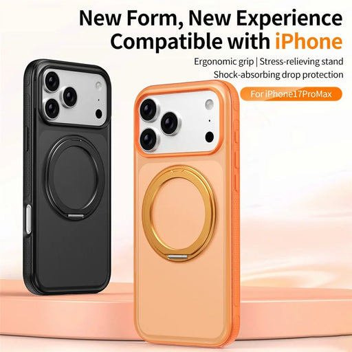 For iPhone 17 Pro Magnetic Case  Compatible with MagSafe  360° Rotatable TPU PC Phone Cover with Tempered Glass Film - Titanium Orange - 2