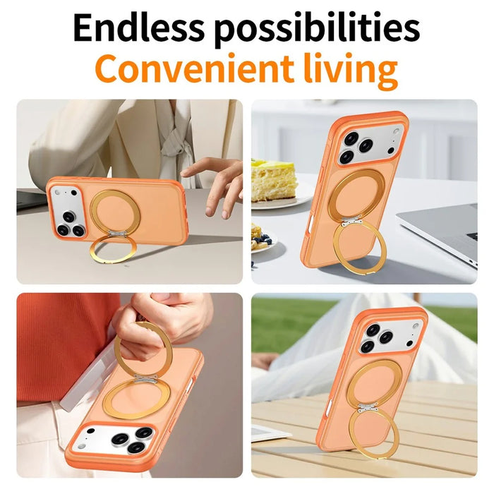 For iPhone 17 Pro Magnetic Case  Compatible with MagSafe  360° Rotatable TPU PC Phone Cover with Tempered Glass Film - Titanium Orange - 4