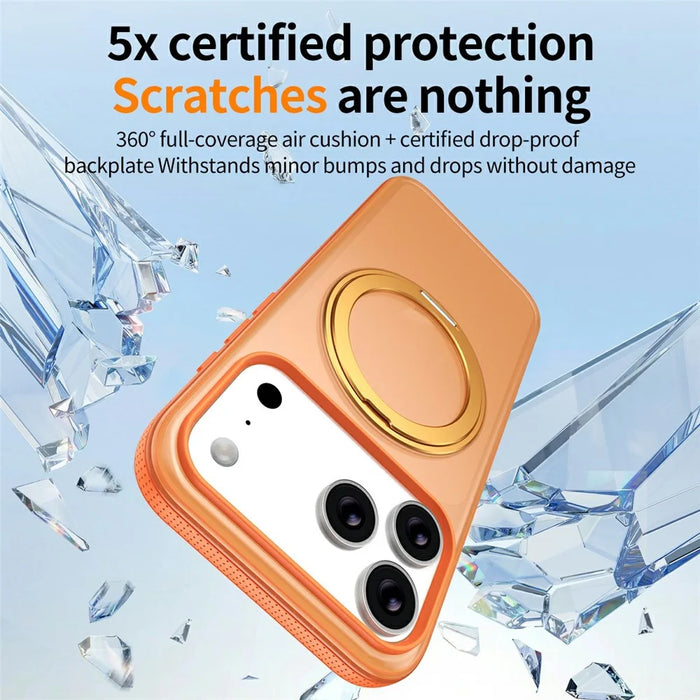 For iPhone 17 Pro Magnetic Case  Compatible with MagSafe  360° Rotatable TPU PC Phone Cover with Tempered Glass Film - Titanium Orange - 6