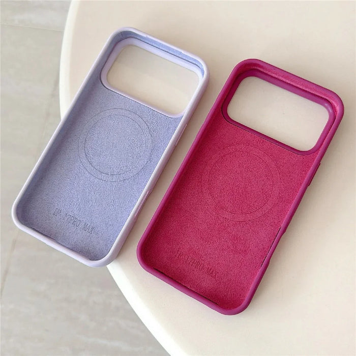 For iPhone 17 Pro Magnetic Case Liquid Silicone Shockproof Phone Cover with Tempered Glass Compatible with MagSafe - Orange - 3