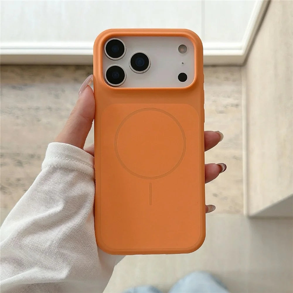 For iPhone 17 Pro Max Magnetic Case Liquid Silicone Shockproof Phone Cover with Tempered Glass Compatible with MagSafe - Orange - 2