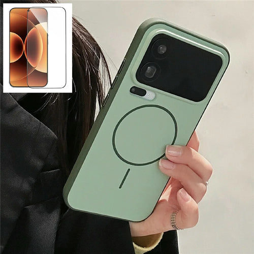 For Xiaomi 17 Pro Max Magnetic Case Skin-touch TPU + PC Shockproof Phone Cover with Tempered Glass Magnetic Case - Matcha Green - 1