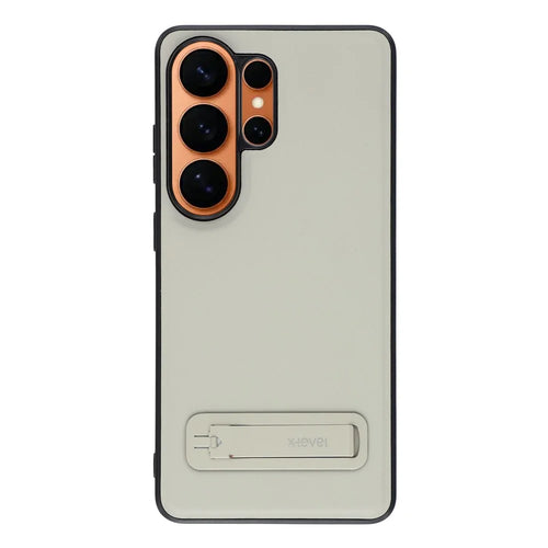X-LEVEL For Samsung Galaxy S26 Ultra Case Leather Coated PC TPU Phone Back Cover with Metal Kickstand - Grey - 1