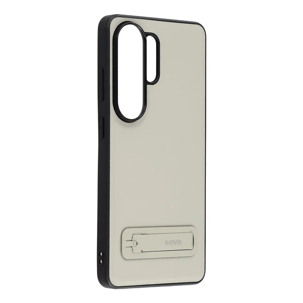 X-LEVEL For Samsung Galaxy S26 Ultra Case Leather Coated PC TPU Phone Back Cover with Metal Kickstand - Grey - 2