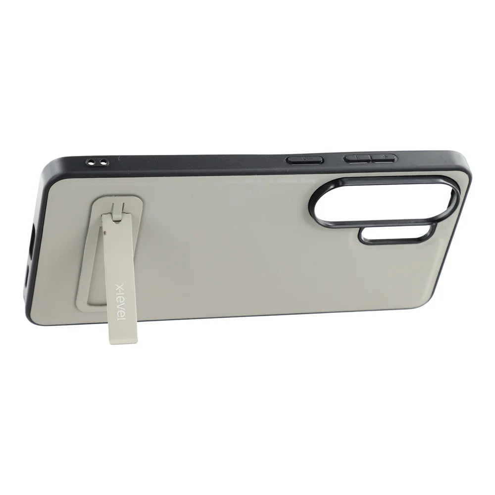 X-LEVEL For Samsung Galaxy S26 Ultra Case Leather Coated PC TPU Phone Back Cover with Metal Kickstand - Grey - 3