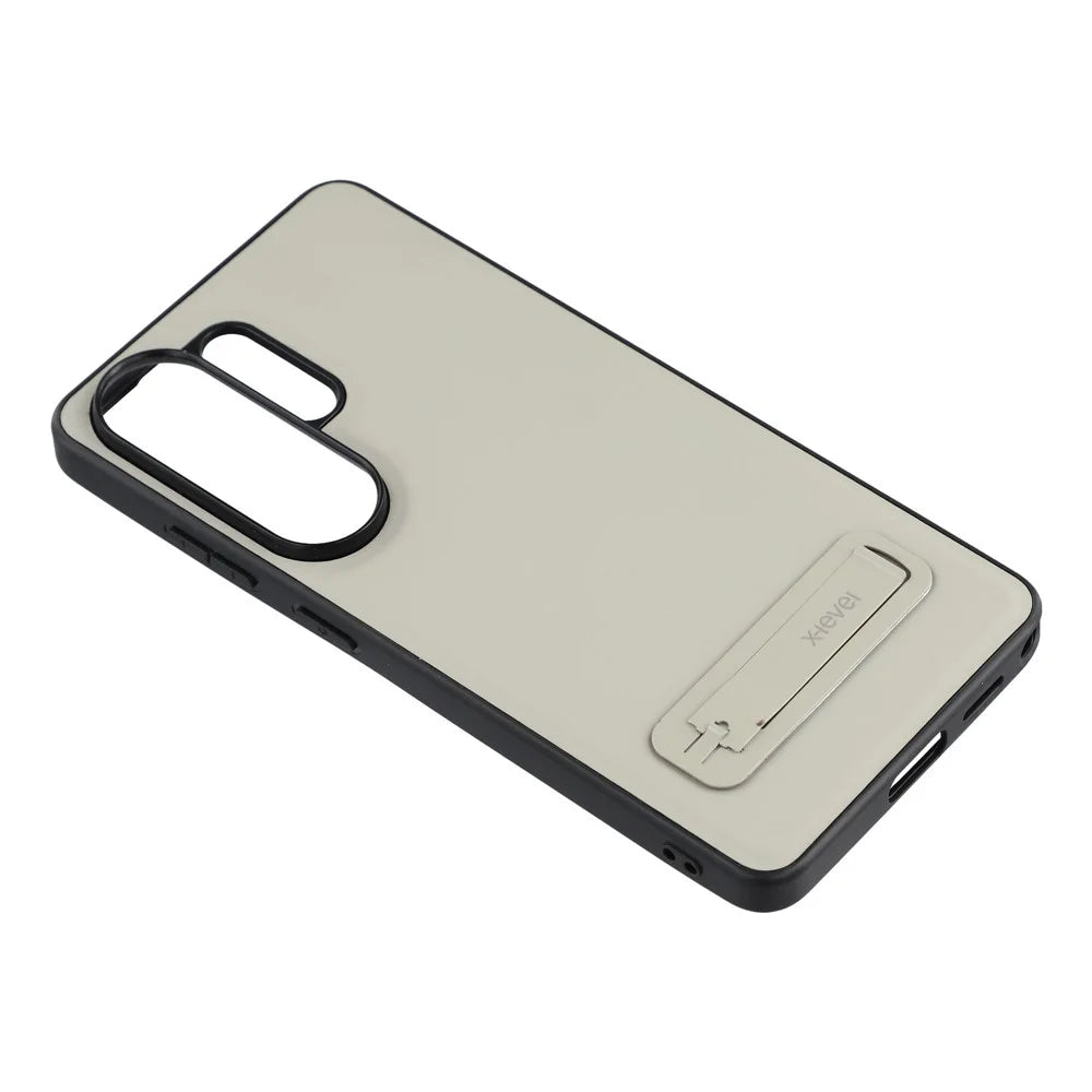 X-LEVEL For Samsung Galaxy S26 Ultra Case Leather Coated PC TPU Phone Back Cover with Metal Kickstand - Grey - 4
