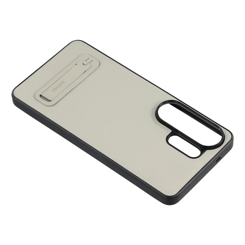 X-LEVEL For Samsung Galaxy S26 Ultra Case Leather Coated PC TPU Phone Back Cover with Metal Kickstand - Grey - 5