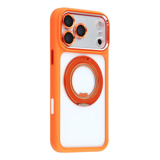 KIGC For iPhone 17 Pro Max Rotating Kickstand Case TPU PC Anti Drop Phone Cover with Lens Protector - Orange - 1