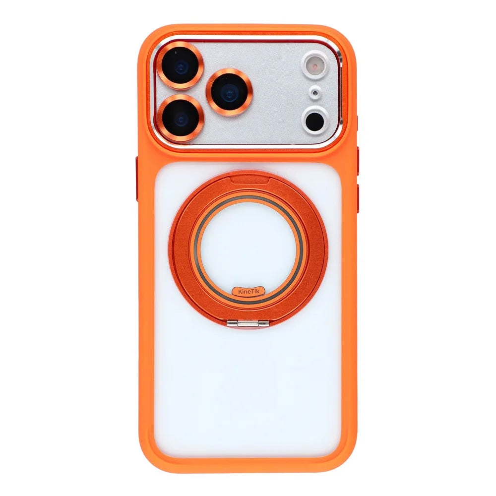 KIGC For iPhone 17 Pro Max Rotating Kickstand Case TPU PC Anti Drop Phone Cover with Lens Protector - Orange - 3