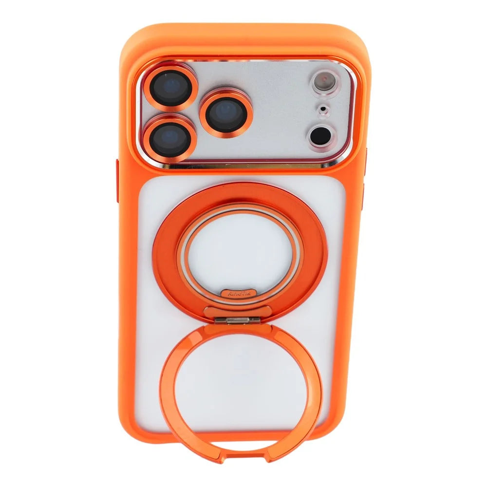 KIGC For iPhone 17 Pro Max Rotating Kickstand Case TPU PC Anti Drop Phone Cover with Lens Protector - Orange - 4