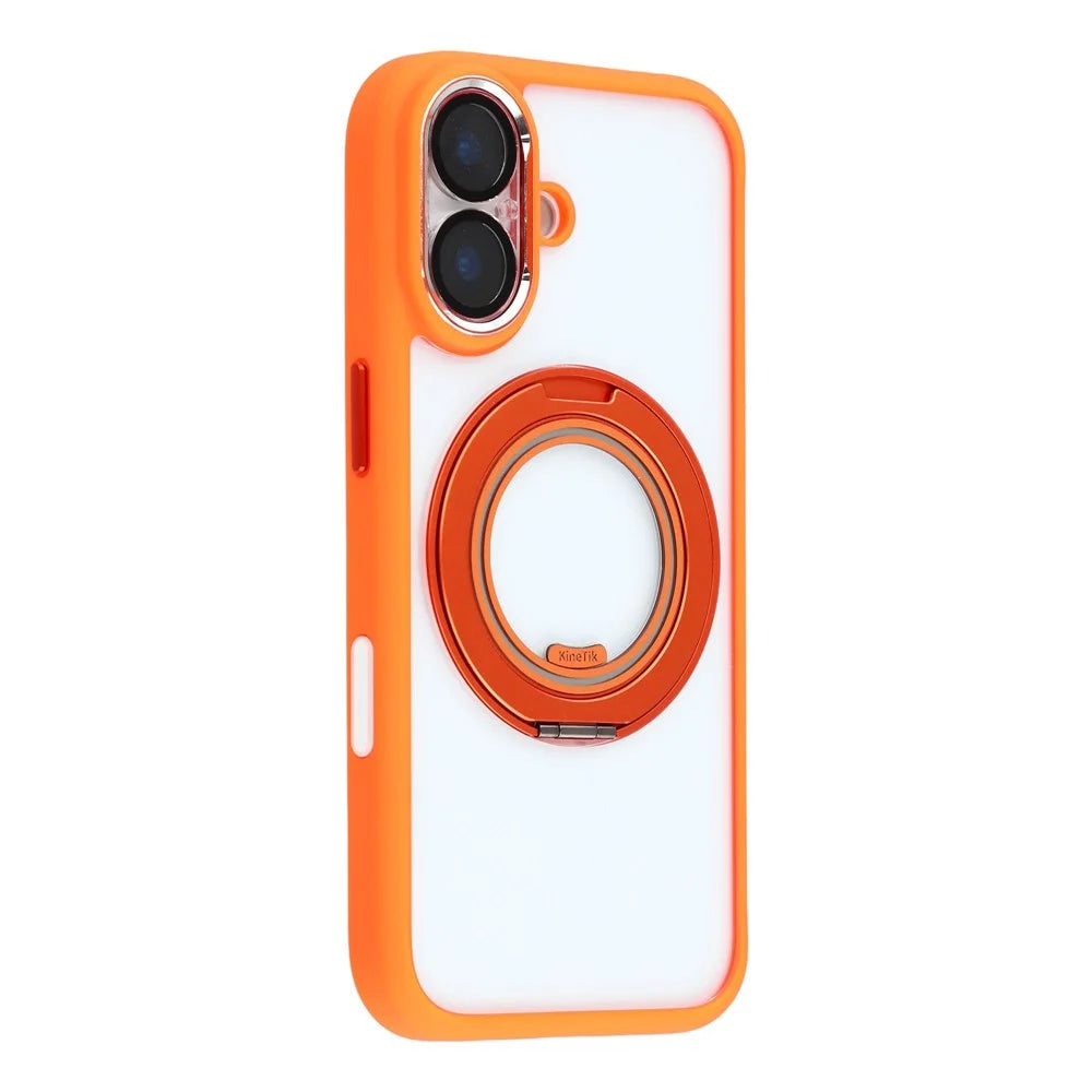 KIGC For iPhone 17 Rotating Kickstand Case TPU PC Anti Drop Phone Cover with Lens Protector - Orange - 1
