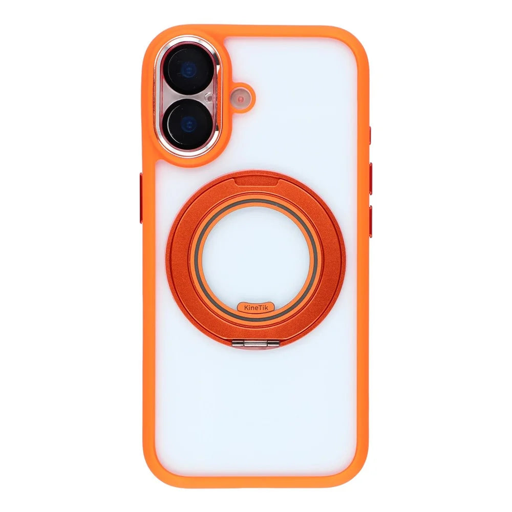 KIGC For iPhone 17 Rotating Kickstand Case TPU PC Anti Drop Phone Cover with Lens Protector - Orange - 3