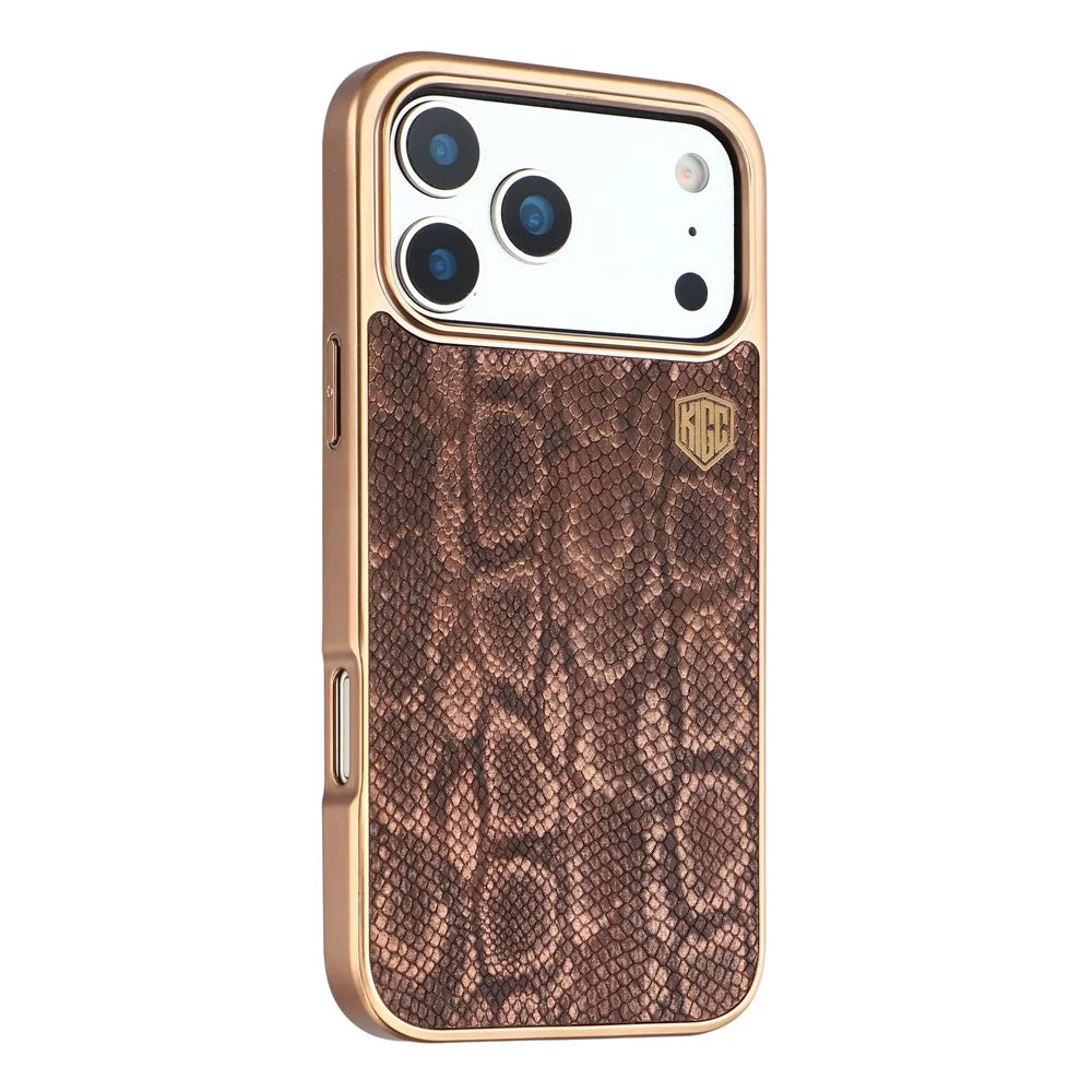 KIGC For iPhone 17 Pro Max Case Compatible with MagSafe Hybrid Phone Back Cover Snake Texture - Titanium Gold - 1