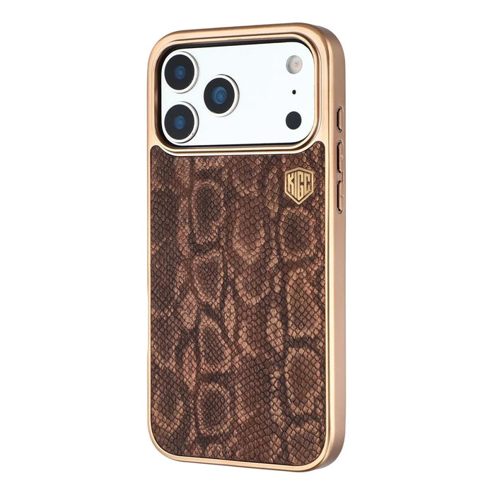 KIGC For iPhone 17 Pro Max Case Compatible with MagSafe Hybrid Phone Back Cover Snake Texture - Titanium Gold - 3