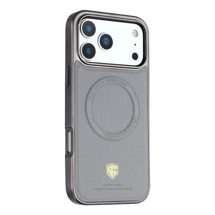 KIGC For iPhone 17 Pro Case Compatible with MagSafe PC + TPU + PU Electroplating Phone Cover - Grey - 1