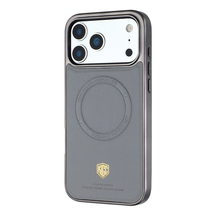 KIGC For iPhone 17 Pro Case Compatible with MagSafe PC + TPU + PU Electroplating Phone Cover - Grey - 3