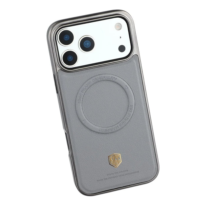 KIGC For iPhone 17 Pro Case Compatible with MagSafe PC + TPU + PU Electroplating Phone Cover - Grey - 4