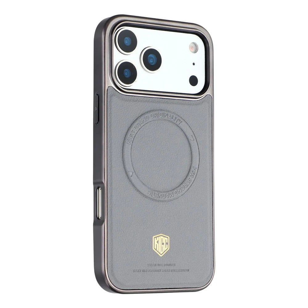 KIGC For iPhone 17 Pro Max Case Compatible with MagSafe PC + TPU + PU Electroplating Phone Cover - Grey - 1