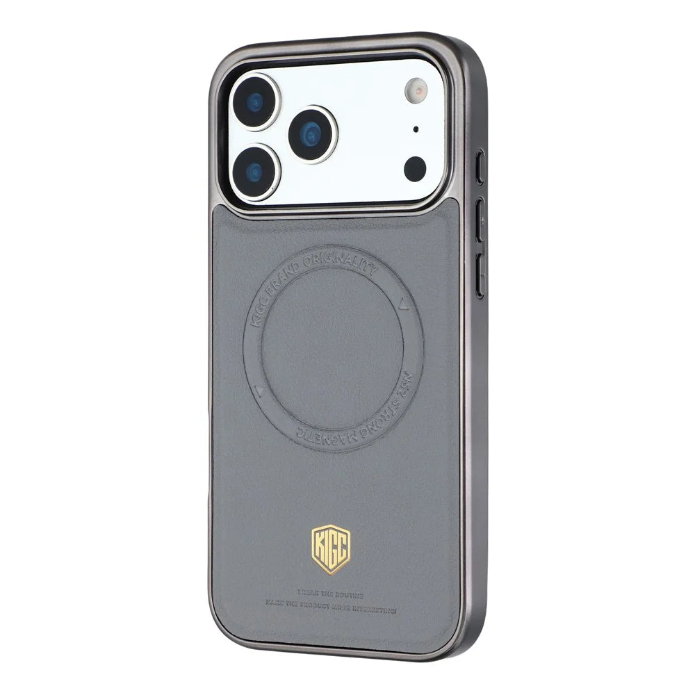KIGC For iPhone 17 Pro Max Case Compatible with MagSafe PC + TPU + PU Electroplating Phone Cover - Grey - 3