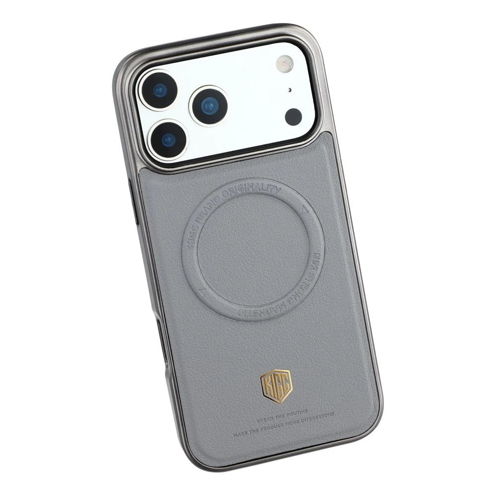 KIGC For iPhone 17 Pro Max Case Compatible with MagSafe PC + TPU + PU Electroplating Phone Cover - Grey - 4