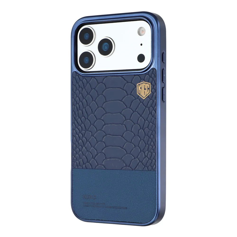 KIGC For iPhone 17 Pro Case Compatible with MagSafe Hybrid Phone Cover Crocodile Texture - Blue - 3
