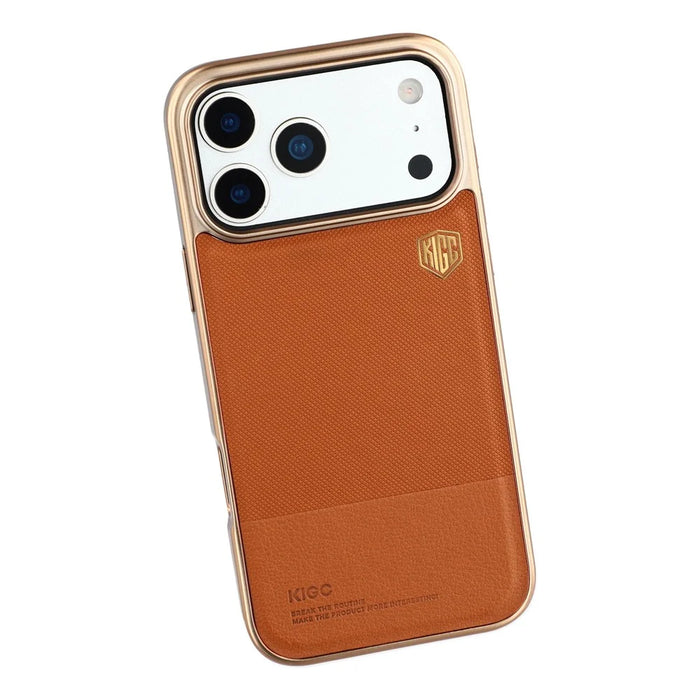 KIGC For iPhone 17 Pro Max Case PC + TPU + PU Electroplating Phone Cover - Titanium Gold - 4