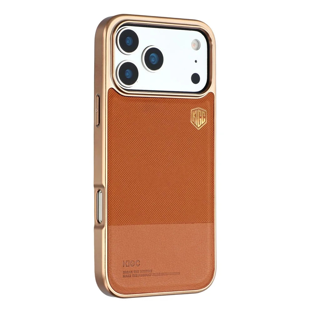 KIGC For iPhone 17 Pro Case PC + TPU + PU Electroplating Phone Cover - Titanium Gold - 1