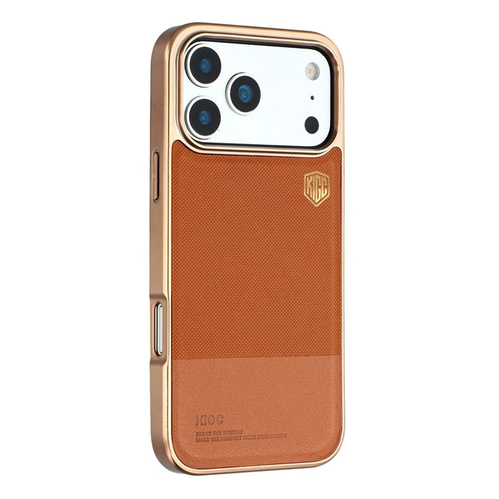 KIGC For iPhone 17 Pro Case PC + TPU + PU Electroplating Phone Cover - Titanium Gold - 1