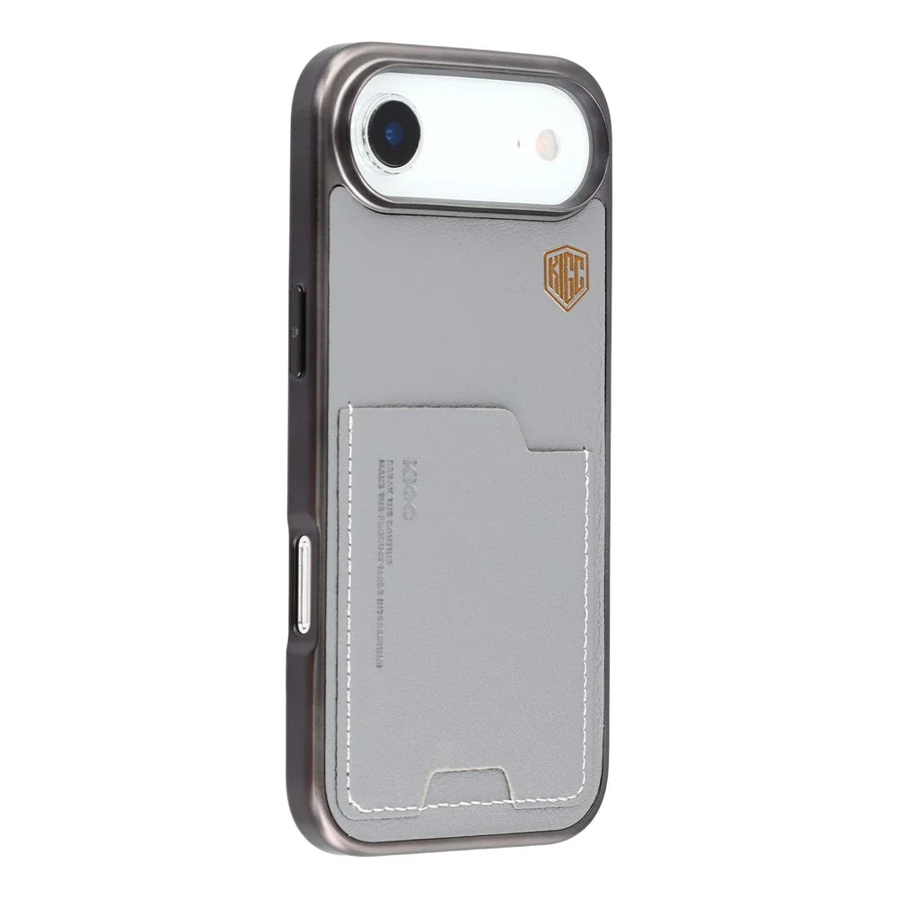 KIGC For iPhone Air Case Leather + PC + TPU Electroplating Phone Cover with Card Holder - Grey - 1