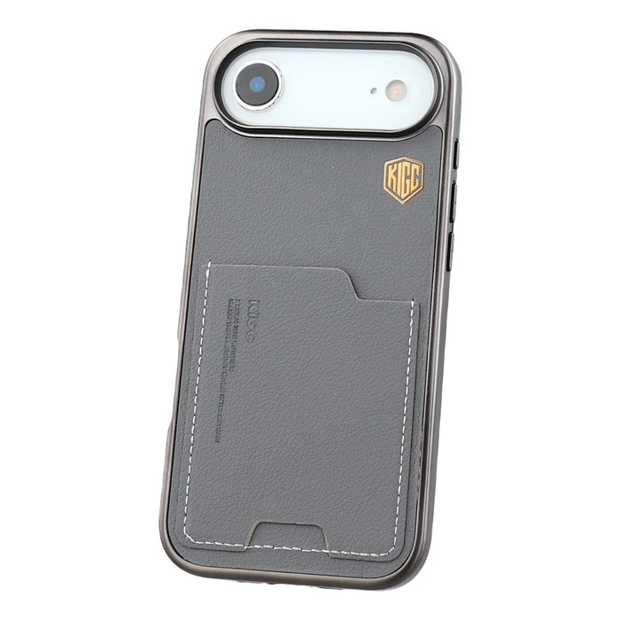 KIGC For iPhone Air Case Leather + PC + TPU Electroplating Phone Cover with Card Holder - Grey - 3