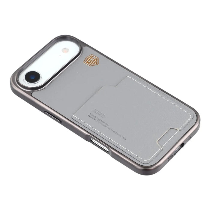 KIGC For iPhone Air Case Leather + PC + TPU Electroplating Phone Cover with Card Holder - Grey - 4