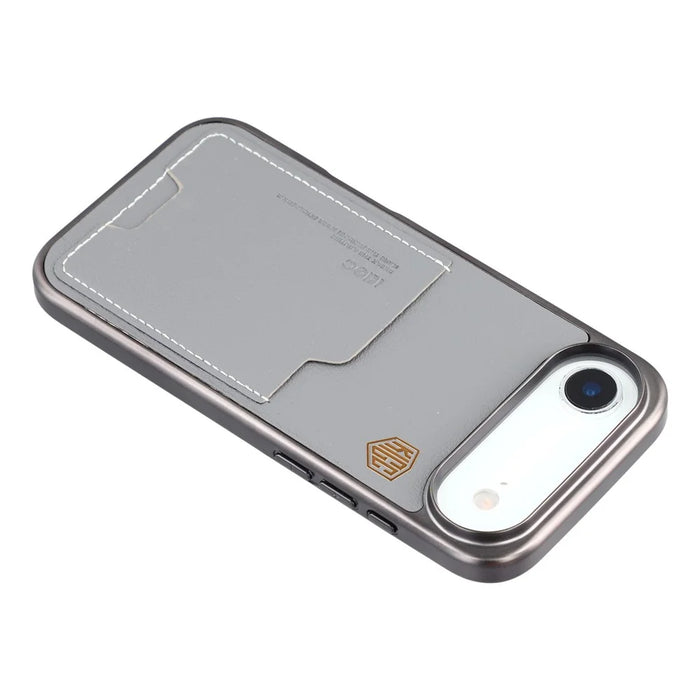 KIGC For iPhone Air Case Leather + PC + TPU Electroplating Phone Cover with Card Holder - Grey - 5