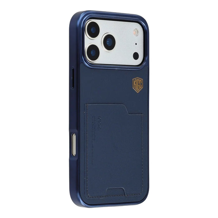 KIGC For iPhone 17 Pro Max Case Leather + PC + TPU Electroplating Phone Cover with Card Holder - Blue - 1