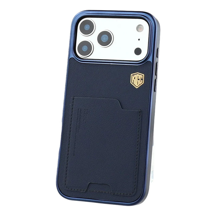 KIGC For iPhone 17 Pro Max Case Leather + PC + TPU Electroplating Phone Cover with Card Holder - Blue - 3