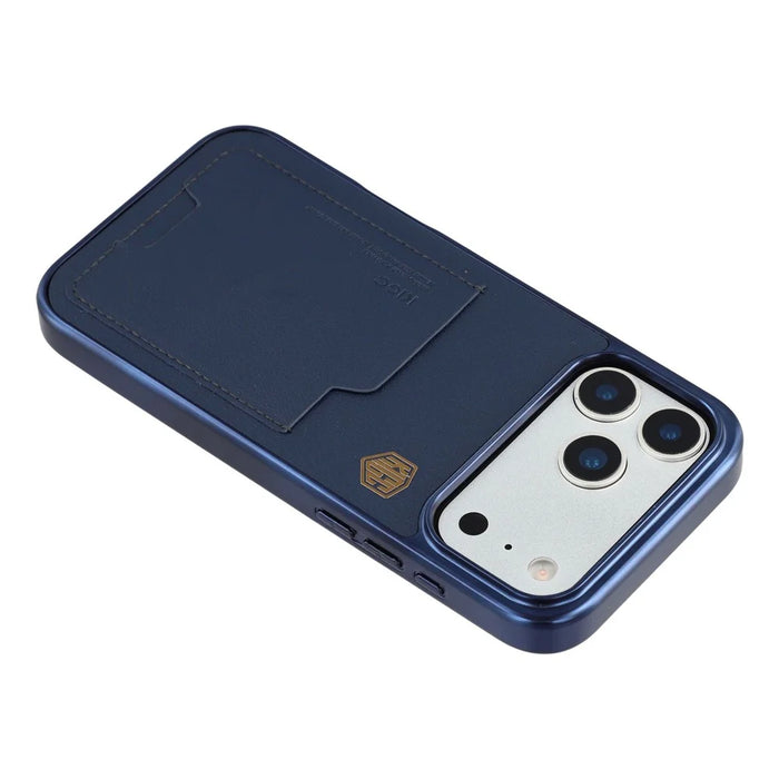 KIGC For iPhone 17 Pro Max Case Leather + PC + TPU Electroplating Phone Cover with Card Holder - Blue - 5