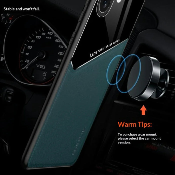 For iPhone 17 Case Precise Cutout Leather Coated PC + TPU Phone Back Cover Built-in Metal Sheet - Green - 2