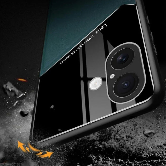 For iPhone 17 Case Precise Cutout Leather Coated PC + TPU Phone Back Cover Built-in Metal Sheet - Green - 5