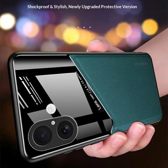 For iPhone 17 Case Precise Cutout Leather Coated PC + TPU Phone Back Cover Built-in Metal Sheet - Green - 6