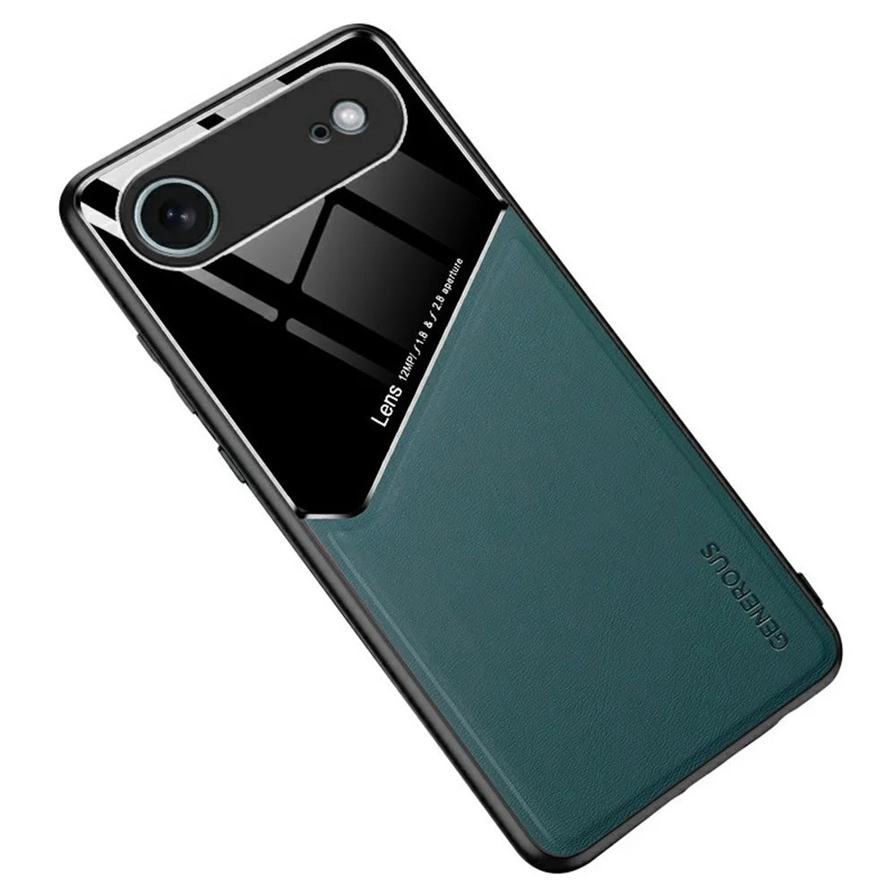 For iPhone Air Case Precise Cutout Leather Coated PC + TPU Phone Back Cover Built-in Metal Sheet - Green - 1