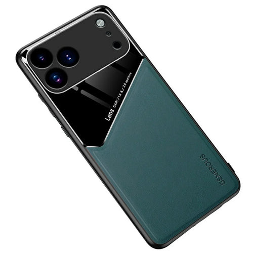 For iPhone 17 Pro Case Precise Cutout Leather Coated PC + TPU Phone Back Cover Built-in Metal Sheet - Green - 1