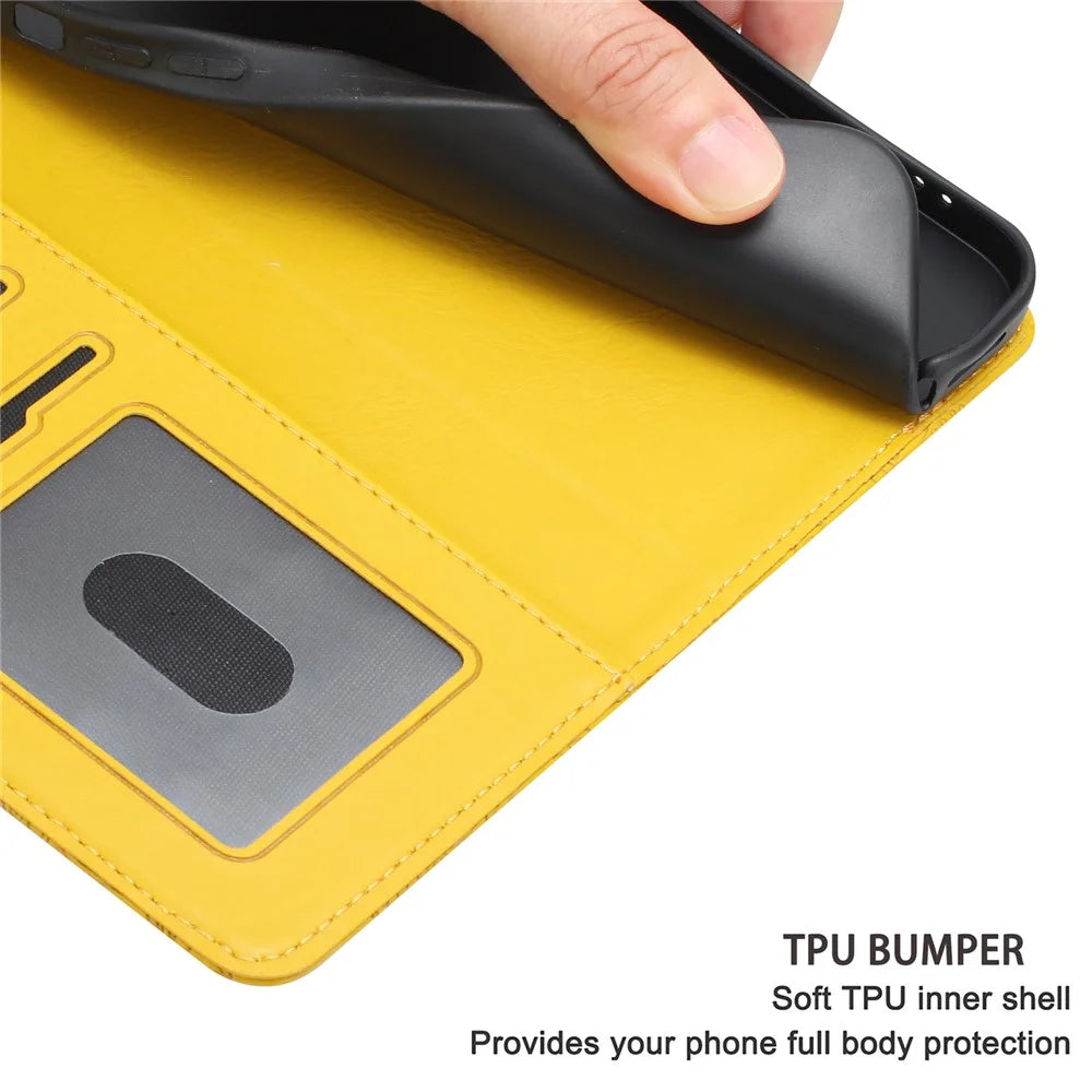 For Samsung Galaxy A37 5G Case Flower Imprint Leather Flip Wallet Phone Cover with Wrist Strap - Yellow - 7