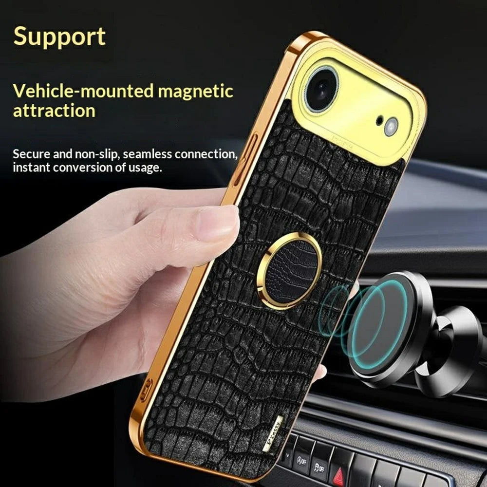 For iPhone Air Case TPU + PU Kickstand Phone Cover Crocodile Texture Electroplating - White - 4